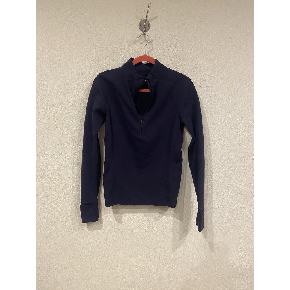 Lululemon Shirt Womens 10 Blue Mock Neck 1/4 Zip Textured Sleeve Athletic Gym